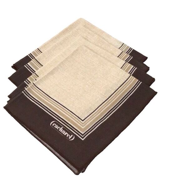 Cacharel Dinner Napkins, 4, tan with brown edging - Picture 1 of 2